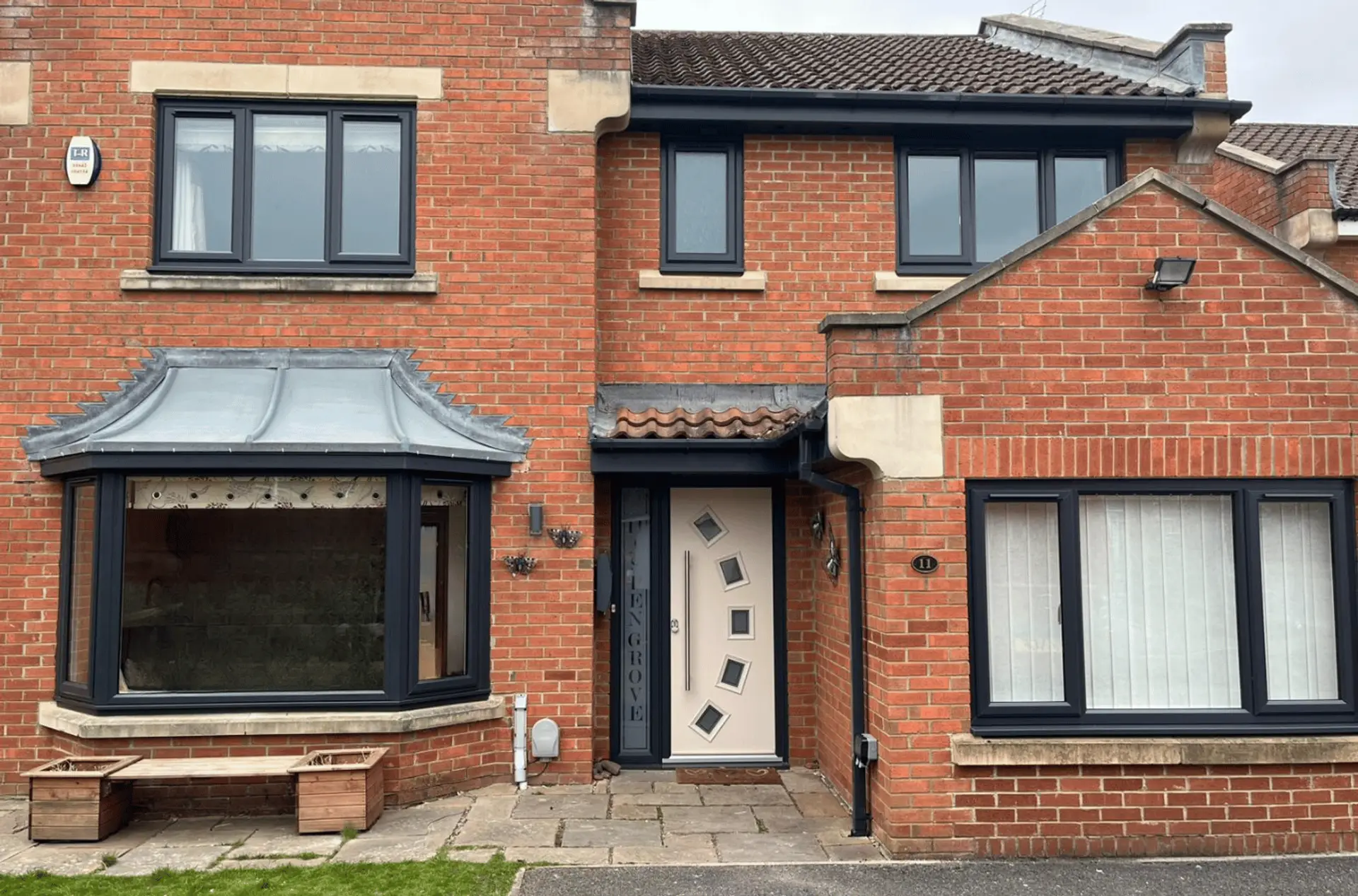 Composite door with bar handle